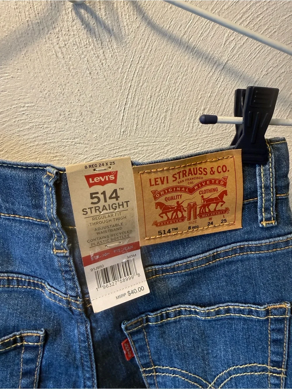 Levi’s 514 Straight Fit Jeans Boys Sz 8 24x25 NWT Stretch Denim Adjustable Waist - Picture 5 of 5